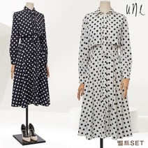 윈(une)[벨트set]건플랩도트플레어원피스