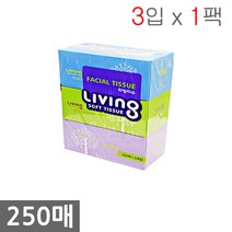 리빙 소프트 미용티슈 250매, 3개입, 2개