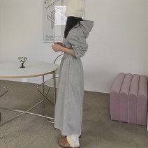 쉐얼유 여성 포니 허리밴딩 후드 롱 원피스
