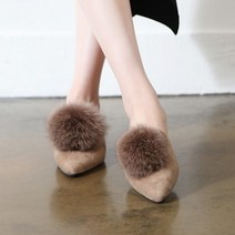 여자 겨울 스웨이드 토끼털 슬리퍼 (브라운/그레이)