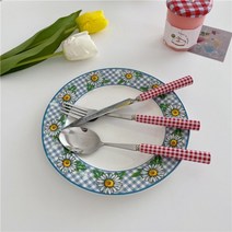 러블리 체크 스푼포크나이프 커트러리 세트 3P, 블루체크, 나이프