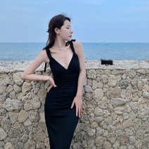 아일렛원피스 홀터넥 펀치롱 쿨 하객 원피스 지지미