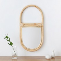 벽걸이거울 우드 라탄 핸드메이드 감성 타원형거울 침실 드레스룸 욕실 벽 거울 북유럽풍 클래식 인테리어 브라운 내추럴 색상 간편 설치