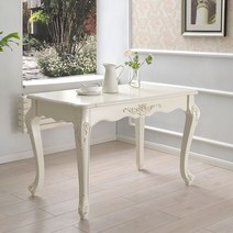 화이트 엔틱 책상 레트로 홈카페 커피 티 미니 테이블, 1m 유러피언 테이블 아이보리+실버라인