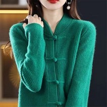 여성 니트 크롭 가디건 남행선옷 집업 자수 꽃 빅사이즈 볼레로 Limiguyue-빈티지 버클 스탠드 칼라 스웨터 우아하고 니트웨어 가을 겨울 의류 J930