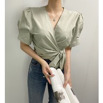 슈잼마켓 / 브이넥 묶음 랩 반팔 블라우스
