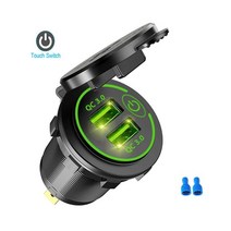 빠른 충전 3.0 듀얼 USB 빠른 자동차 충전기 소켓 액세서리 방수 12V/24V QC3.0 전원 콘센트 터치 스위치 및 Led 조명 포함, A-Green