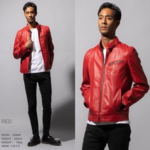 Liugoo Leathers 명품 가죽 싱글라이더 재킷 남성 SRS07, 레드/XL