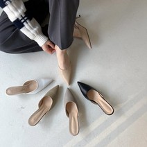 여성 뾰족코 뮬슬리퍼 5cm 스틸레토 뮬 슬리퍼구두