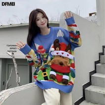 나른한 가을 겨울 루즈한 크리스마스 스웨터 여 맞춤 엘크 러블리 나이 어린 눈사람 코트