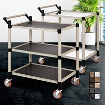 2단/3단 학교 수업 연구실 실험실 카트 그릇수거 호텔 모텔 급식카트 식당, 1개, 일반형 오레건월넛 3단 대