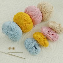 아기덧신 손뜨개 태교 뜨개질 DIY 키트 세트 HAGT 신발 뜨기, 상세설명 참조, 실(블루)+단추1쌍