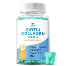 OALSE 비오틴 젤리 12000mcg 콜라겐 엽록소 아연 비타민 A B6 B12 C D E, 60 Count ( Pack of 1 ), Fruit