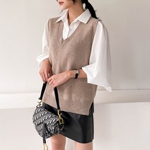 뜨개진 여성용 옆트임 베이직 심플 니트 루시드 베스트