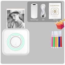 포켓포토 휴대용 미니 무선 감열식 프린터 BT 203dpi 라벨 메모 잘못된 질문 USB 케이블로 인쇄, 02 green