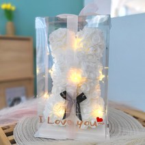 장미 곰돌이 로즈베어 플라워 토끼 기념일 선물 [ I Love you레터링+LED포함], 화이트S