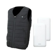 USB 방한 온열 골프 등산 낚시 캠핑 아웃도어 9개 열선 남성용 발열조끼 + 10000mAh 보조 배터리 2개 세트