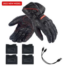 오토바이 장갑 난방 가죽 가열 방수 방풍 겨울 스키 보호 남성 여성, BlackRed1-4Batteries, M_China