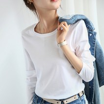 2022 년 봄 새로운 긴 소매 mercerized 면화 조커 슬림 화이트 티셔츠 여성면 바닥 셔츠 탑
