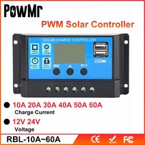 PowMr-PWM 60A 50A 40A 30A 20A 10A 태양광 충전 및 방전 컨트롤러 12V 24V 자동 LCD 레귤레이터 듀얼 US, 01 10A