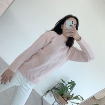 5color 여자 여성 반목 라운드 꽈배기 도톰 니트