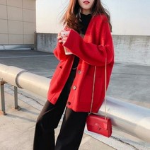 SJW 봄가을 하프 니트 가디건 무지 브이넥 골지 포켓 오버핏 긴팔 여성상의 빅사이즈 S~4XL 6컬러