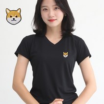멋지군 쿨론 기능성 쿨 브이넥 시바견 여성 자수티 반팔 티셔츠