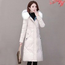 Anyou 빅사이즈 겨울 여자 심플 오리털 패딩 점퍼 엄마 털칼라 고급스러운 롱패딩 다운