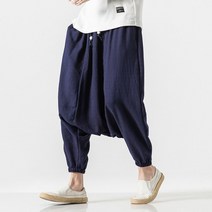 배기 조거 남자 드롭 가랑이 넓은 다리 바지 망 스타일 리넨 하렘 남성 힙합 Streetwear 조깅 크로스