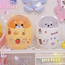 [스티커+봉투증정] 곰돌이 다용도 미니 수납함 휴지통 쓰레기통 책상 꾸미기 귀여운 연필 볼펜꽂이, 고양이 미니휴지통(옐로우)