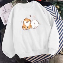 TUTU FEEL 귀여운 강아지 프린팅 특양면 여성 맨투맨 긴팔 티셔츠
