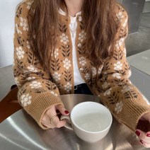 여성 꽃 카디건 O-neck 싱글 브레스트 캐주얼 달콤한 레트로 스웨터 니트 소프트 재질 S-3XL