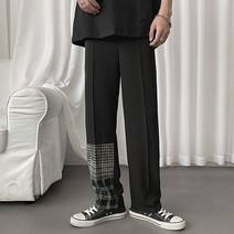 켄저 밑단 체크 패턴 일자 슬랙스 팬츠