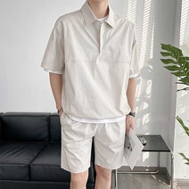 스트링 카라 반팔티 반바지 여름 남자 상하의 패션