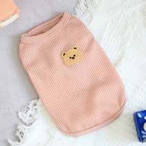 강아지 쿨 티 곰돌이 순면100% 민소매 반려견 여름옷 천연섬유 통기성 순면 티S-2XL, 핑크