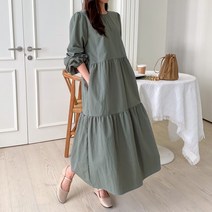 가을 빅사이즈 77사이즈 캉캉 바스락 아노락 아웃도어룩 나일론 A라인 긴팔 롱 원피스