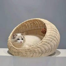 고양이 숨숨집 고양이집 라탄 바구니 강아지집 길냥이, 베이지