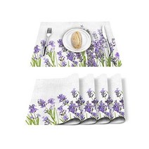 ZSEDP 4/6pcs Set Table Mats Lavender Printed Cotton Linen Napkin Kitchen Accessories Home Party Deco, 4 PCS_D