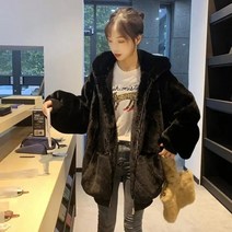 여우털코트 인조밍크코트 에코퍼코트 인조 모피 여성 플러시 자켓 겨울 모조 렉스 토끼 모피 후드 대형 오버
