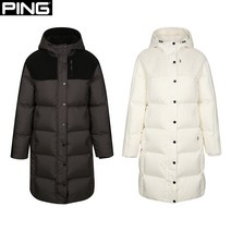 핑 겨울 여성 부클 패치 후드 롱 구스 다운 점퍼 121B4JA251_BW