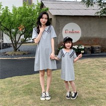 바캉스패밀리룩 여름 의류 원피스 반팔 티셔츠 드레스 엄마와 딸 의류 가족옷세트 시밀러룩
