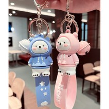 곰돌이 열쇠고리 1+1 베어리스타 키링 커플 키홀더 베어 자동차 열쇠고리 캐릭터 열쇠고리 키링 귀여운 곰돌이 키홀더, 블루, 핑크