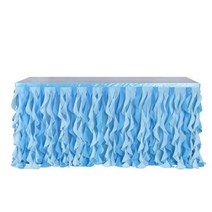 테이블 스커트 얇은 명주 그물 투투 천 밝은 파란색 헝겊 6 피트 9 14 식탁보 웨딩 베이비 샤워 장식, 4.3mx0.77m