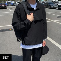 (SET) 남녀공용 아노락세트 반팔 바람막이 반집업 반바지 트레이닝복 셋업세트 커플티 5085