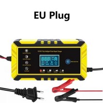 가정용전기차충전기 자동차 점프스타트 12V 24V 8A 완전 자동 배터리 충전기 펄스 수리 스마트 젤 납 산성 LCD 디스플레이, EU Plug yellow, EU Plug yellow