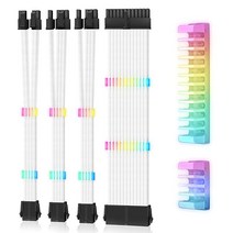 PSU 케이블 연장 키트 300mm 18AWG 소프트 화이트 슬리브 ARGB 빗 포함 - RF 제어 관리를 위한 24핀 62핀 44핀