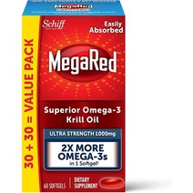 미국직구 1000mg 오메가-3 크릴오일제 메가레드초강도소프트젤(박스 60개수) 비린 뒷맛없고 EPA&DHA플러스 아스타잔틴 함유, 상세참조, 수량