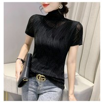 미미투 BT1602 여성 물결티셔츠 목폴라 반팔티 슬림핏 터틀넥