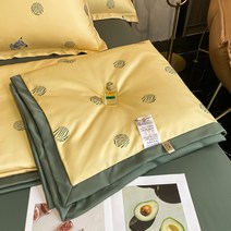 SIMMY 여름 이불 부드러운 면 워싱 텐셀 포멀 워싱 실크 이불+시트+베개커버*2, 도트노랑