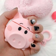 제이에이치 에어팟케이스 1세대 2세대 입체 돼지저금통 핑크 분실방지로프실리콘증정, 핑크빛 살결 입체 돼지 에어팟 케이스